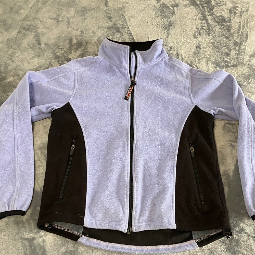 L.L. Bean Cornflower and Black Fleece Utility Jacket with Windbloc-Act Fabric